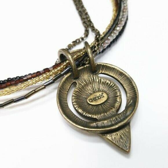 Chico's Enamel & Rhinestone Pendant Seed Bead Multistrand Necklace, 20 Inches - Picture 12 of 12